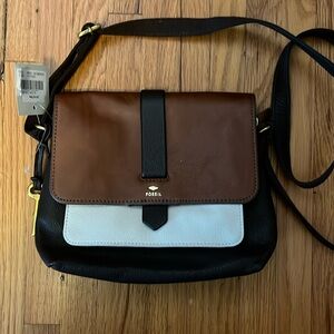 Fossil Brown and Black Crossbody Bag with Adjustable Strap